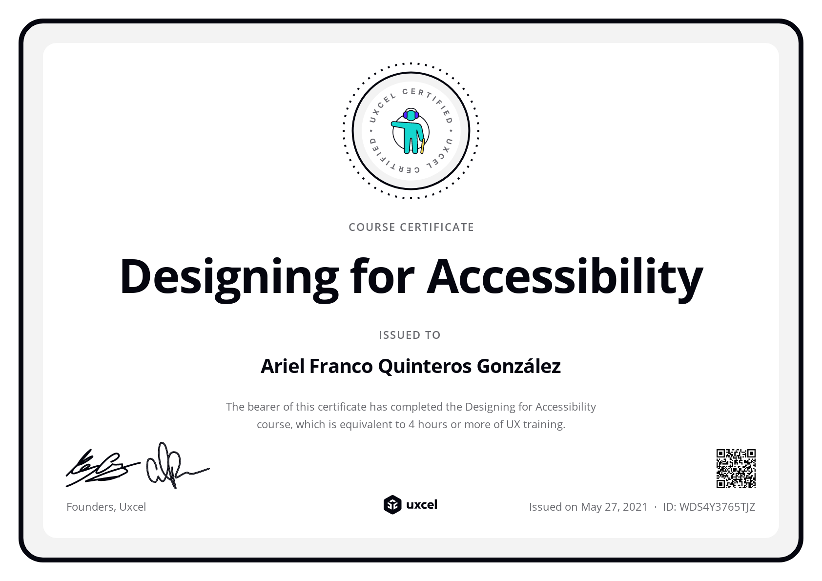 Ariel Franco Quinteros González's certificate